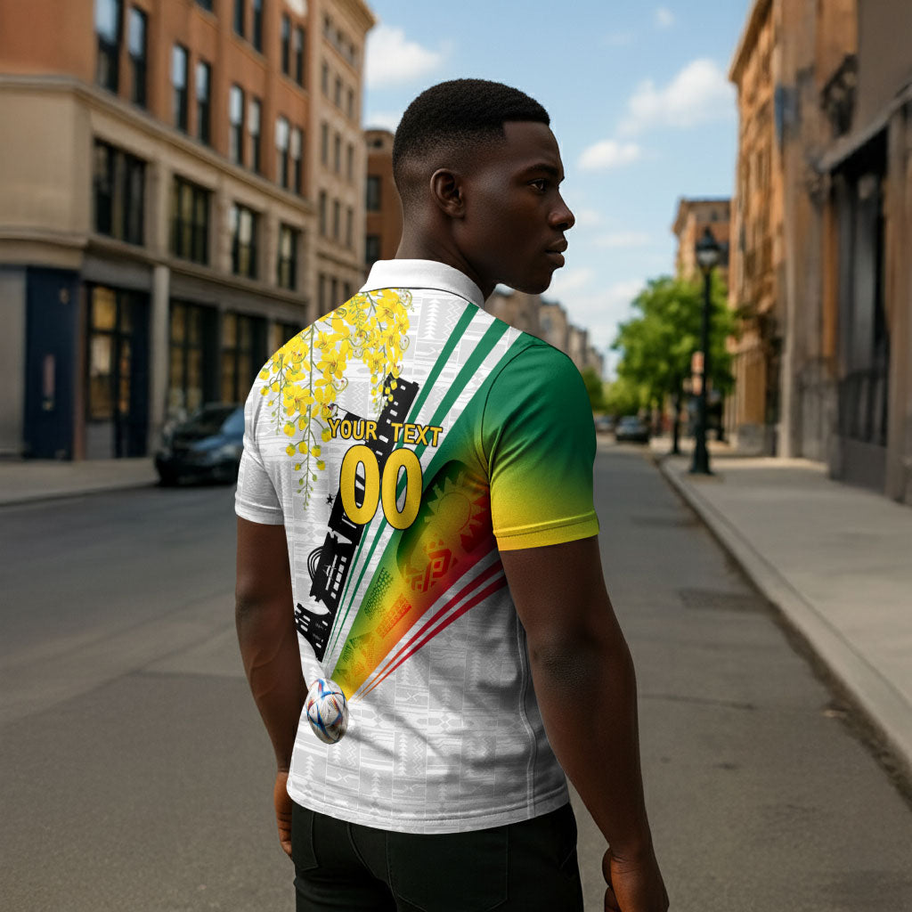 Personalized Ghana Soccer Elephant Zipper Polo Shirt Ghana Flag Kente Football Player - Cassia Fistula Flower