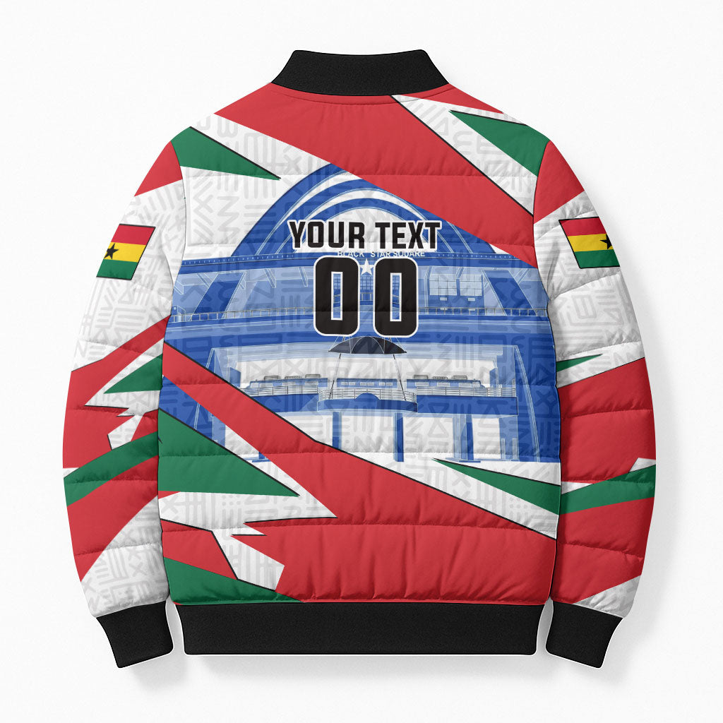 Personalized Ghana Soccer Eagle Bomber Puffer Jacket Ghana Flag Kente - Black Stars Football Stadium Graphic