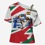 Personalized Ghana Soccer Eagle Cross Shoulder Shirt Ghana Flag Kente - Black Stars Football Stadium Graphic