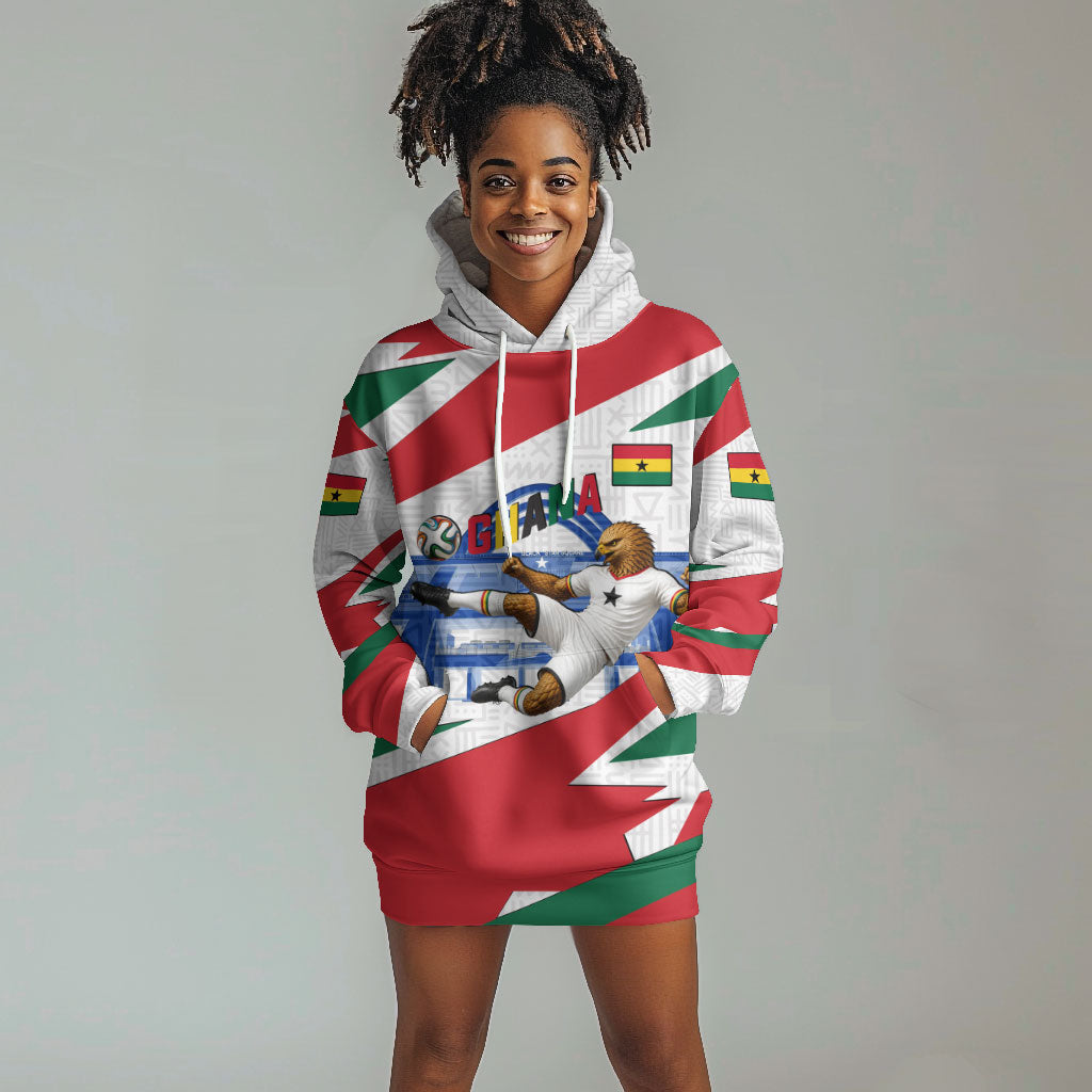 Personalized Ghana Soccer Eagle Hoodie Dress Ghana Flag Kente - Black Stars Football Stadium Graphic