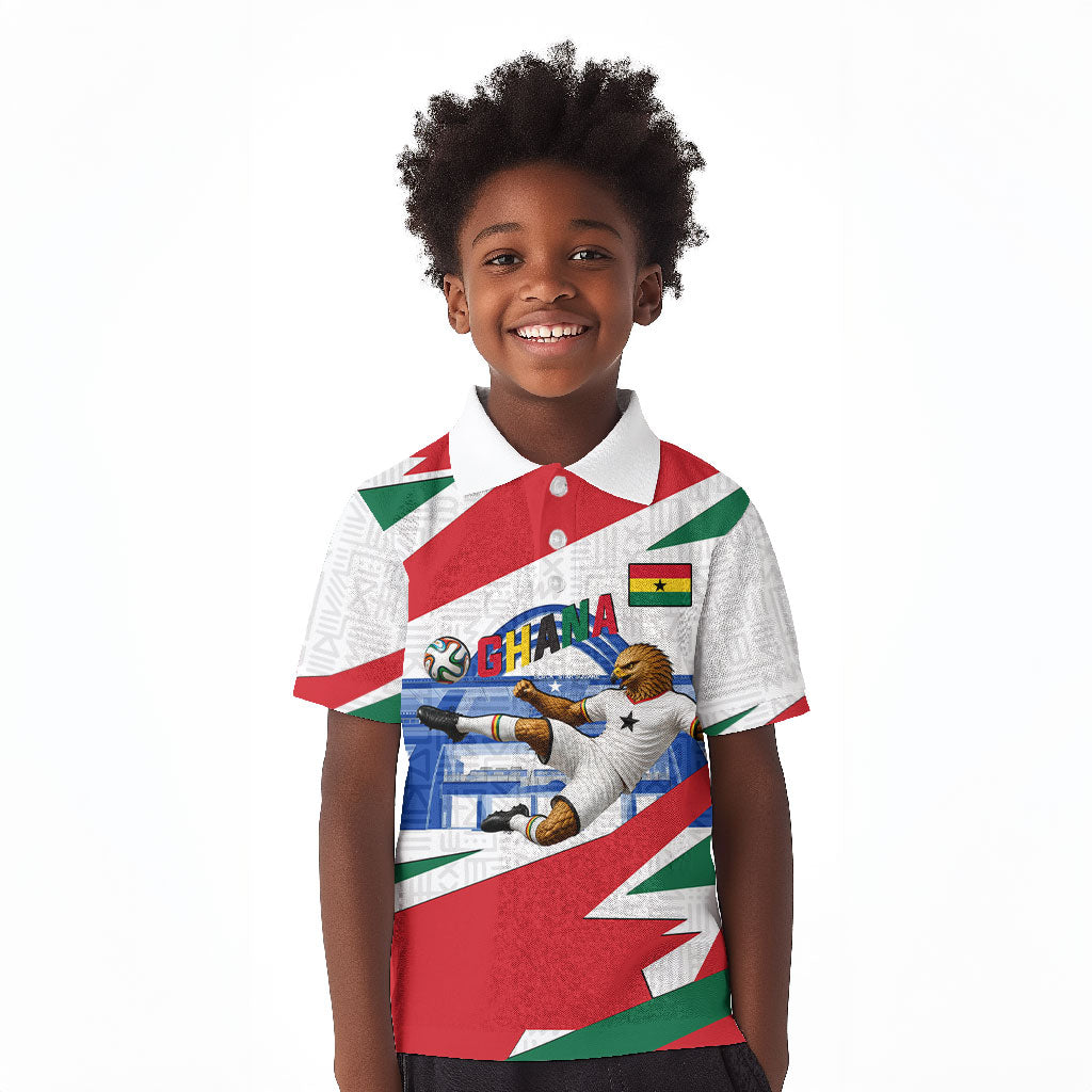 Personalized Ghana Soccer Eagle Kid Polo Shirt Ghana Flag Kente - Black Stars Football Stadium Graphic
