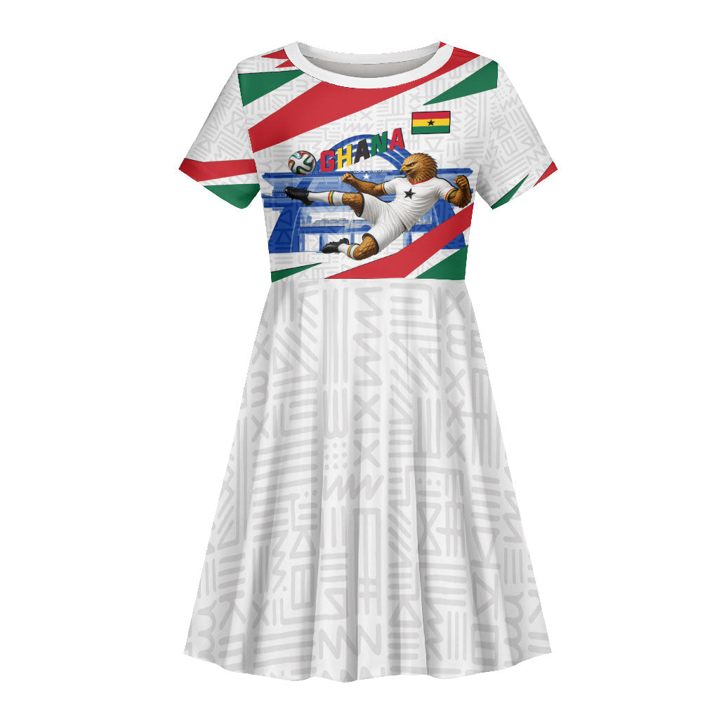 Personalized Ghana Soccer Eagle Kid Short Sleeve Dress Ghana Flag Kente - Black Stars Football Stadium Graphic
