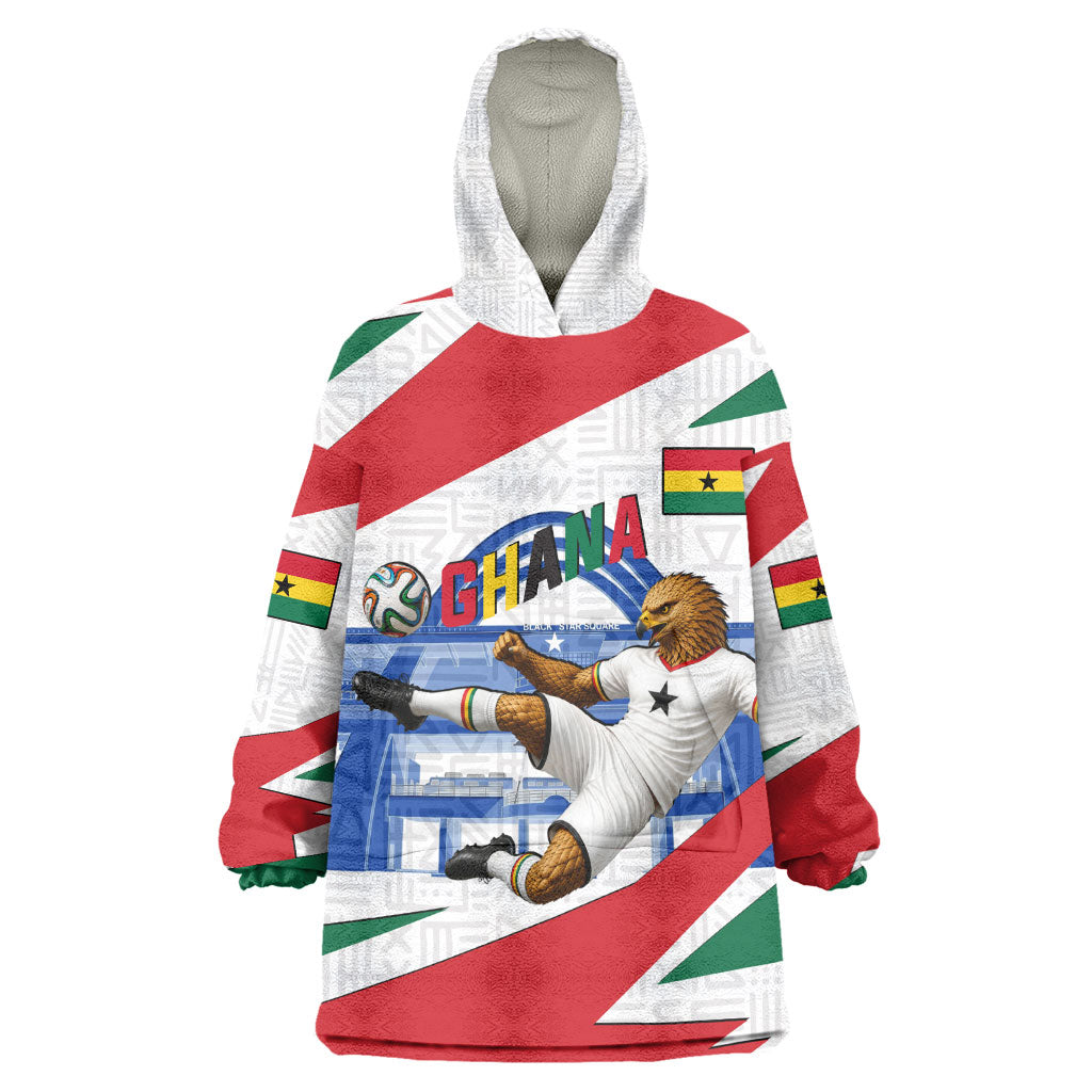 Personalized Ghana Soccer Eagle Kid Wearable Blanket Hoodie Ghana Flag Kente - Black Stars Football Stadium Graphic