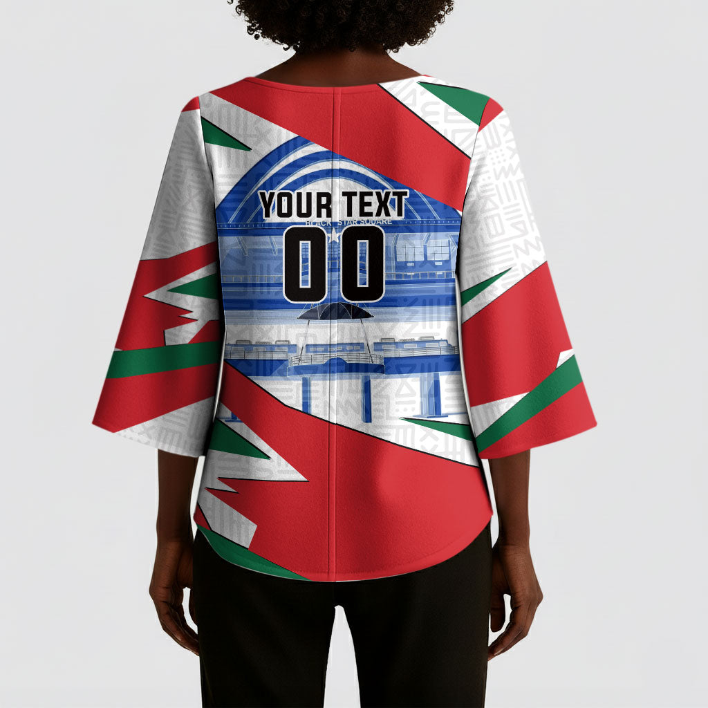 Personalized Ghana Soccer Eagle Kimono Sleeve Blouse Ghana Flag Kente - Black Stars Football Stadium Graphic