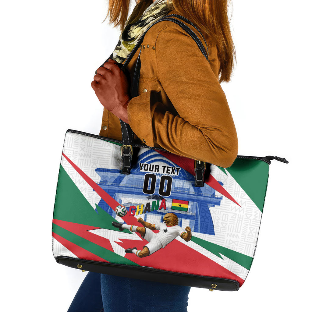 Personalized Ghana Soccer Eagle Leather Tote Bag Ghana Flag Kente - Black Stars Football Stadium Graphic