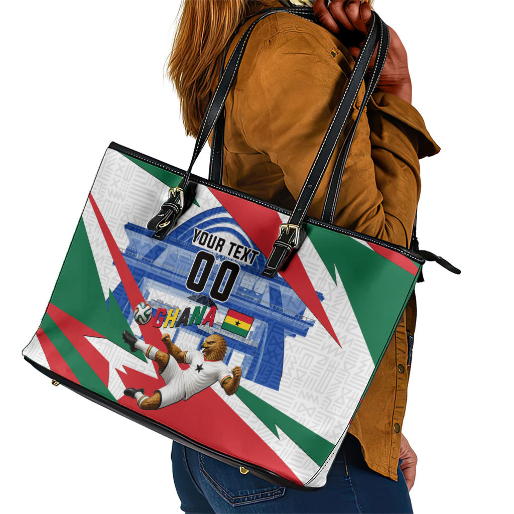 Personalized Ghana Soccer Eagle Leather Tote Bag Ghana Flag Kente - Black Stars Football Stadium Graphic