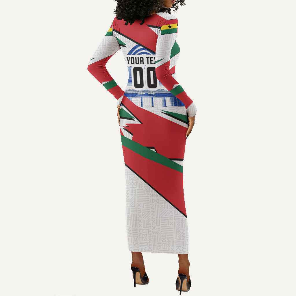 Personalized Ghana Soccer Eagle Long Sleeve Bodycon Dress Ghana Flag Kente - Black Stars Football Stadium Graphic