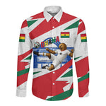 Personalized Ghana Soccer Eagle Long Sleeve Button Shirt Ghana Flag Kente - Black Stars Football Stadium Graphic