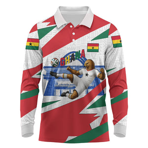Personalized Ghana Soccer Eagle Long Sleeve Polo Shirt Ghana Flag Kente - Black Stars Football Stadium Graphic