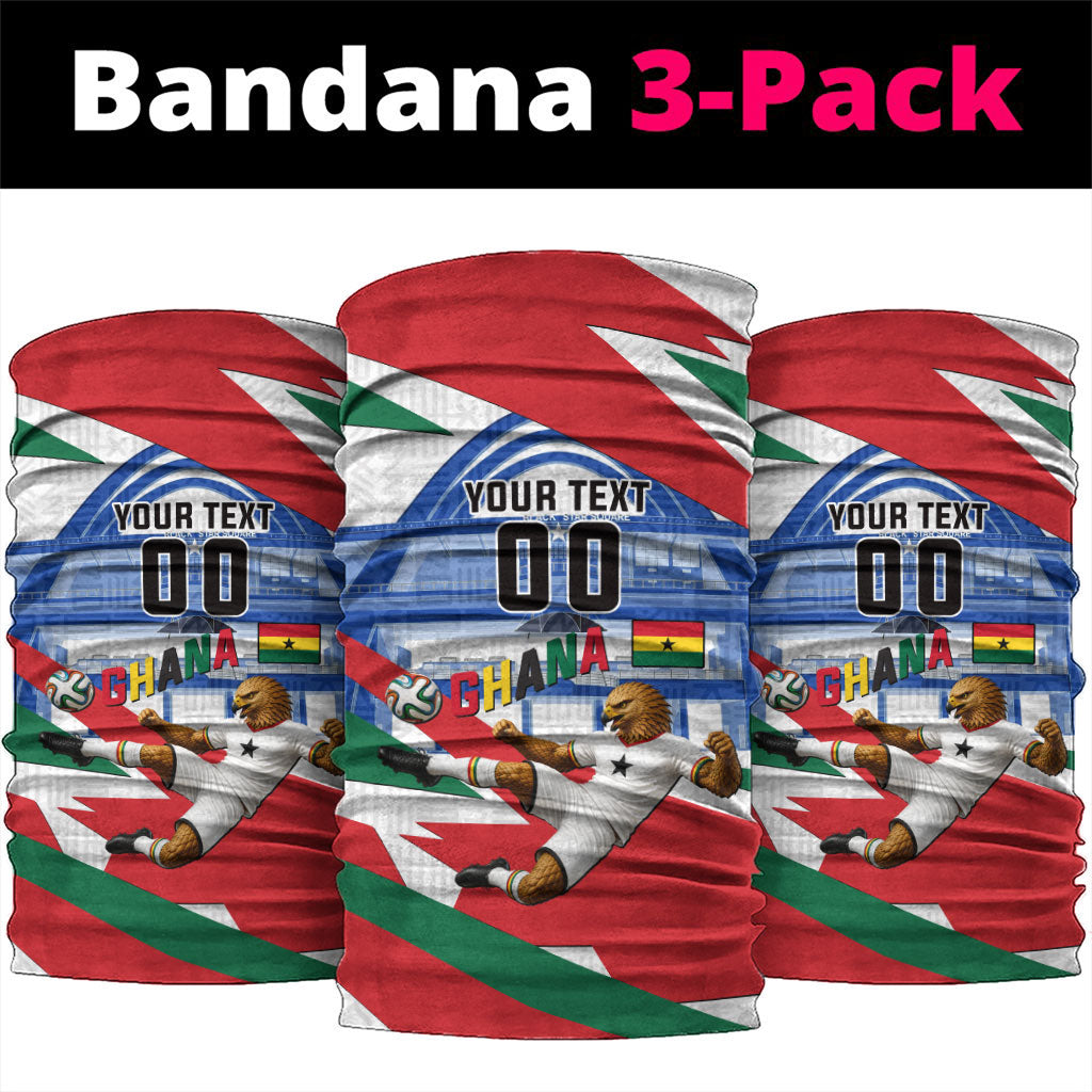 Personalized Ghana Soccer Eagle Neck Gaiter Ghana Flag Kente - Black Stars Football Stadium Graphic