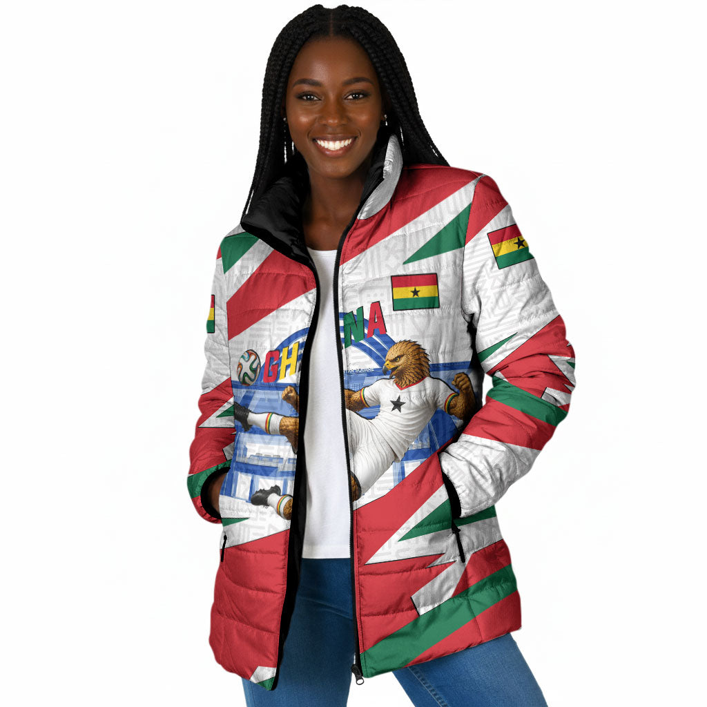 Personalized Ghana Soccer Eagle Padded Jacket Ghana Flag Kente - Black Stars Football Stadium Graphic