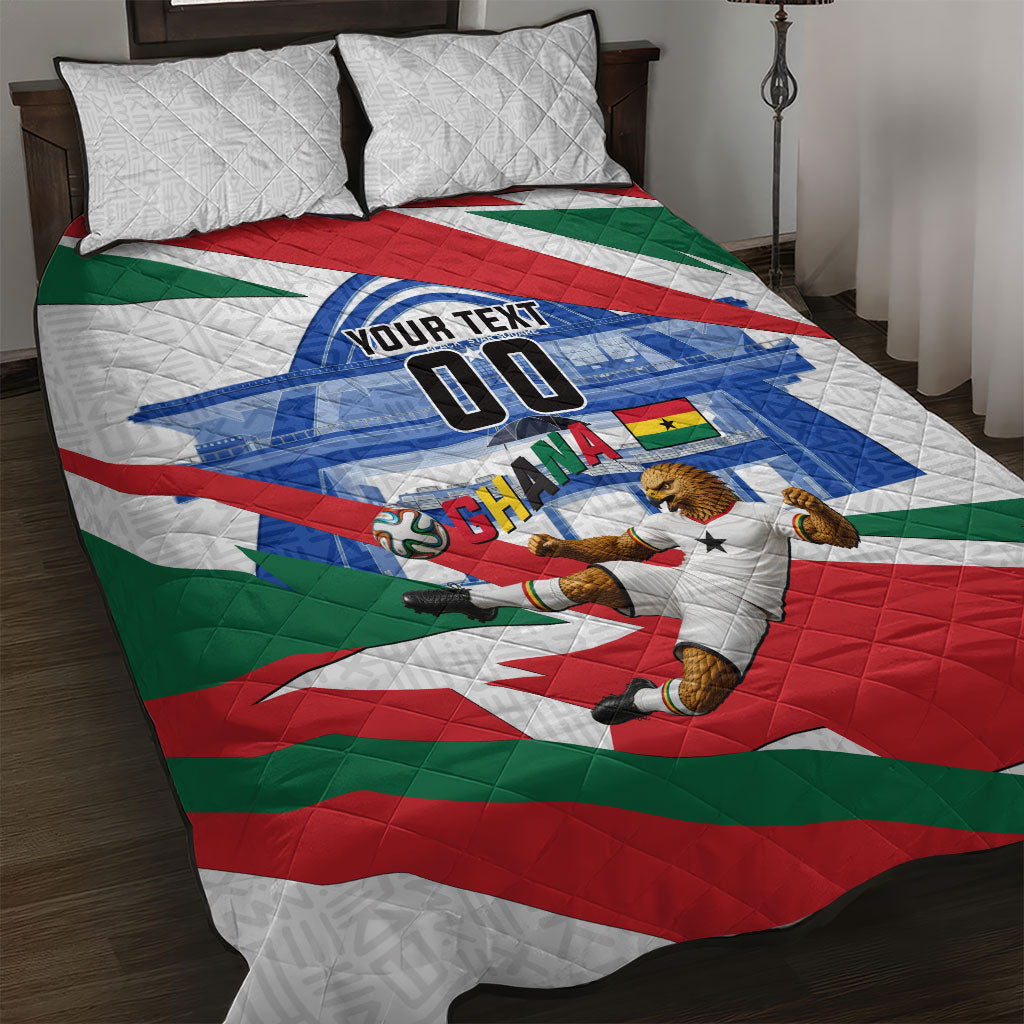 Personalized Ghana Soccer Eagle Quilt Bed Set Ghana Flag Kente - Black Stars Football Stadium Graphic