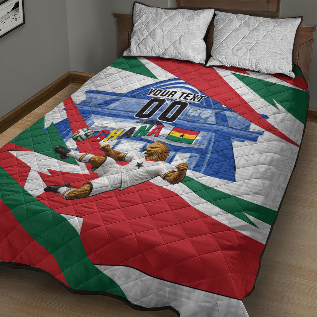 Personalized Ghana Soccer Eagle Quilt Bed Set Ghana Flag Kente - Black Stars Football Stadium Graphic
