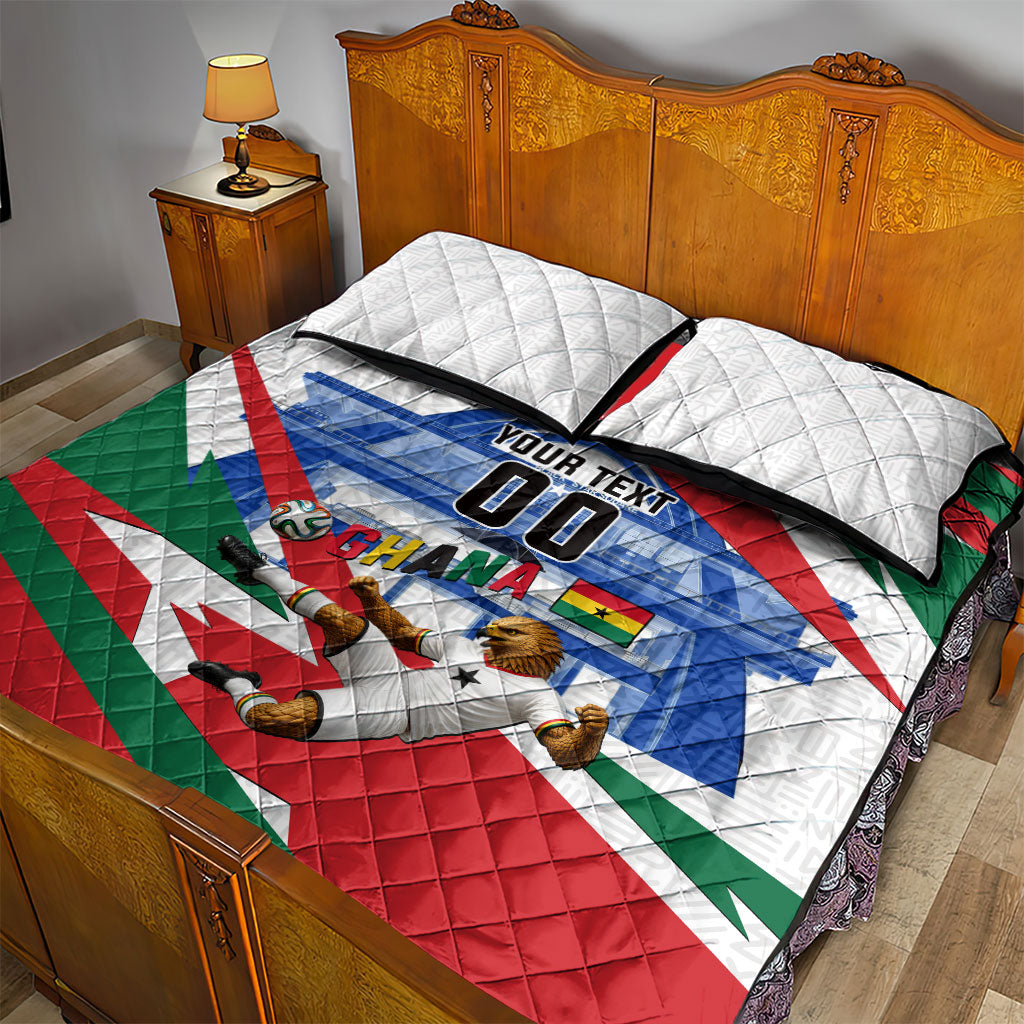 Personalized Ghana Soccer Eagle Quilt Bed Set Ghana Flag Kente - Black Stars Football Stadium Graphic