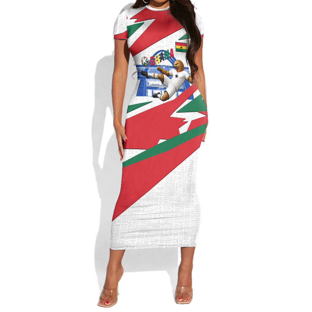 Personalized Ghana Soccer Eagle Short Sleeve Bodycon Dress Ghana Flag Kente - Black Stars Football Stadium Graphic