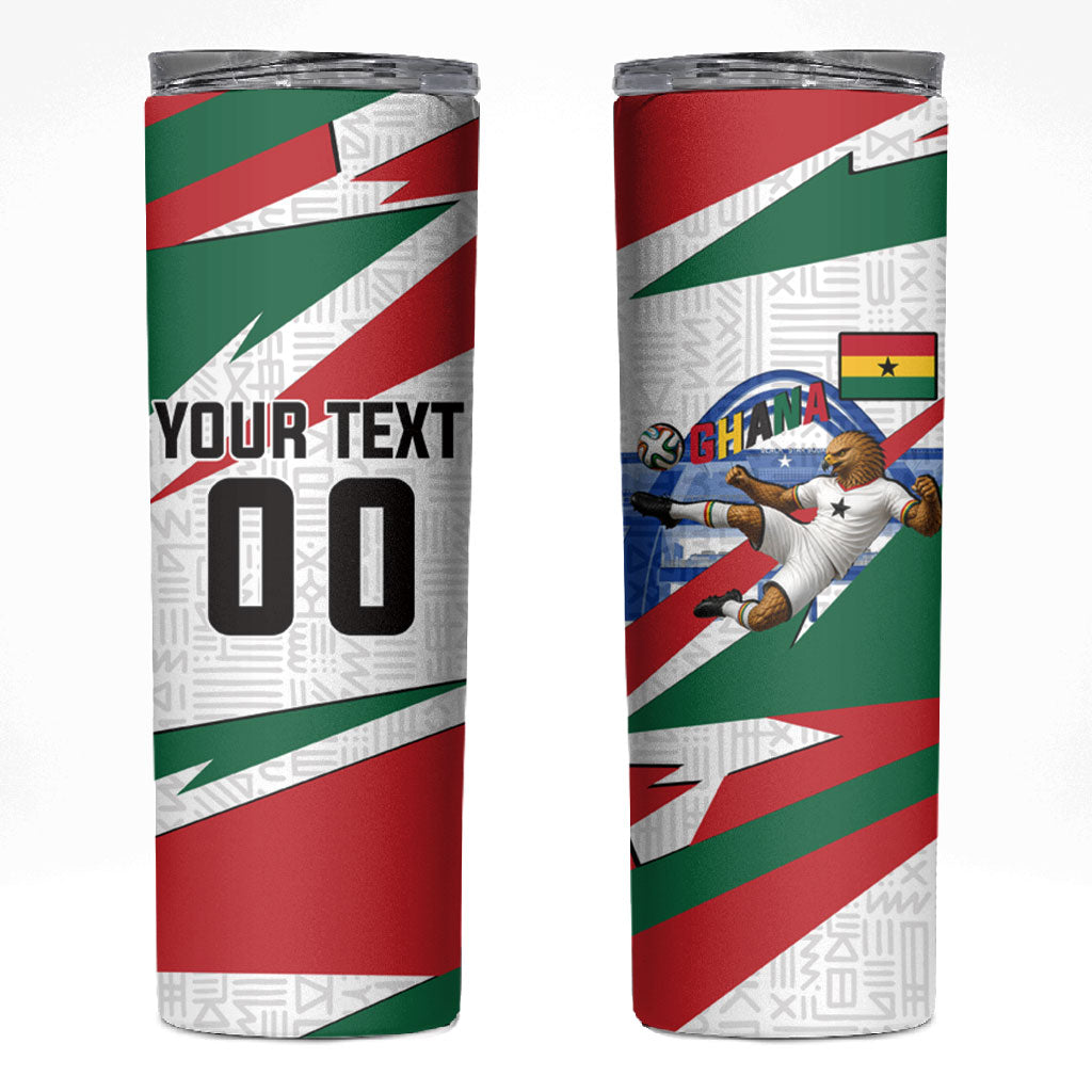 Personalized Ghana Soccer Eagle Skinny Tumbler Ghana Flag Kente - Black Stars Football Stadium Graphic