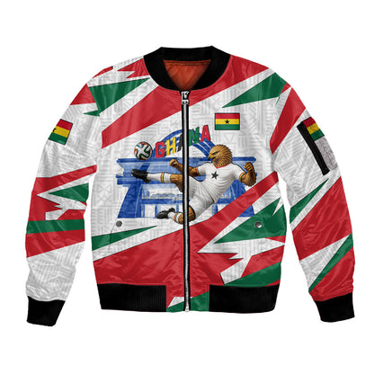 Personalized Ghana Soccer Eagle Sleeve Zip Bomber Jacket Ghana Flag Kente - Black Stars Football Stadium Graphic