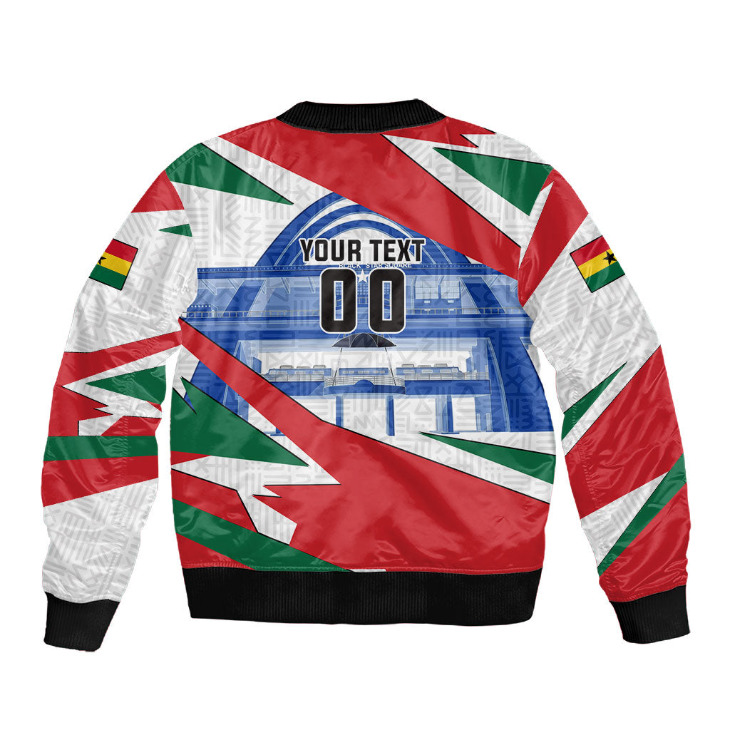 Personalized Ghana Soccer Eagle Sleeve Zip Bomber Jacket Ghana Flag Kente - Black Stars Football Stadium Graphic