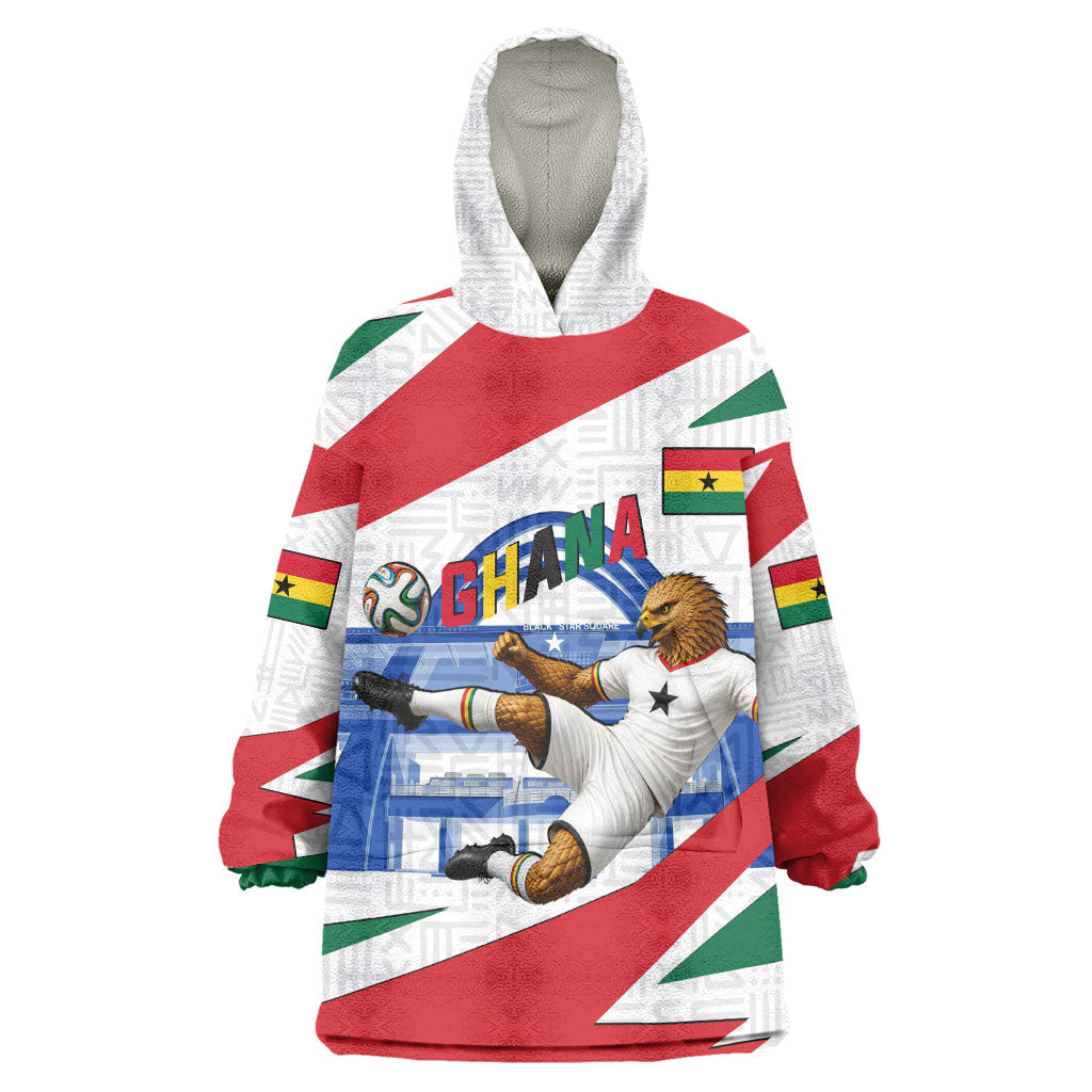 Personalized Ghana Soccer Eagle Wearable Blanket Hoodie Ghana Flag Kente - Black Stars Football Stadium Graphic