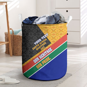 Personalized South Africa Heritage Day Laundry Basket One Nation Many Stories Geometric Flag Pattern