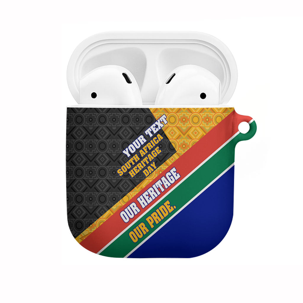 Personalized South Africa Heritage Day AirPods Case One Nation Many Stories Geometric Flag Pattern