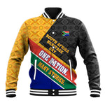 Personalized South Africa Heritage Day Baseball Jacket One Nation Many Stories Geometric Flag Pattern