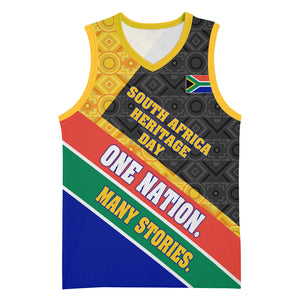 Personalized South Africa Heritage Day Basketball Jersey One Nation Many Stories Geometric Flag Pattern