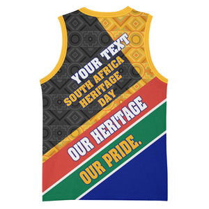 Personalized South Africa Heritage Day Basketball Jersey One Nation Many Stories Geometric Flag Pattern
