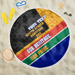 Personalized South Africa Heritage Day Beach Blanket One Nation Many Stories Geometric Flag Pattern