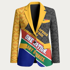 Personalized South Africa Heritage Day Blazer One Nation Many Stories Geometric Flag Pattern