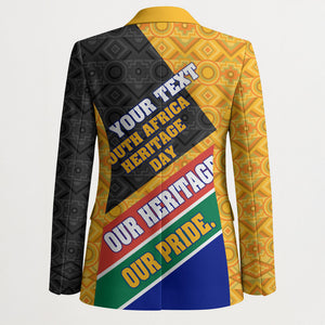 Personalized South Africa Heritage Day Blazer One Nation Many Stories Geometric Flag Pattern