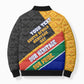 Personalized South Africa Heritage Day Bomber Puffer Jacket One Nation Many Stories Geometric Flag Pattern