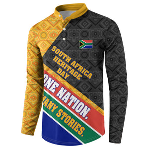 Personalized South Africa Heritage Day Button Sweatshirt One Nation Many Stories Geometric Flag Pattern