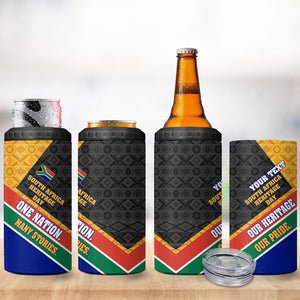 Personalized South Africa Heritage Day 4 in 1 Can Cooler Tumbler One Nation Many Stories Geometric Flag Pattern
