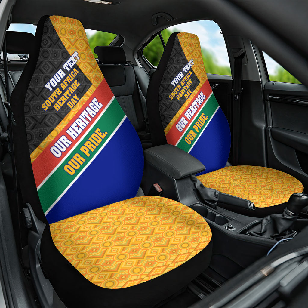 Personalized South Africa Heritage Day Car Seat Cover One Nation Many Stories Geometric Flag Pattern