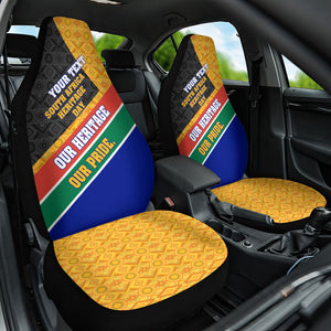Personalized South Africa Heritage Day Car Seat Cover One Nation Many Stories Geometric Flag Pattern