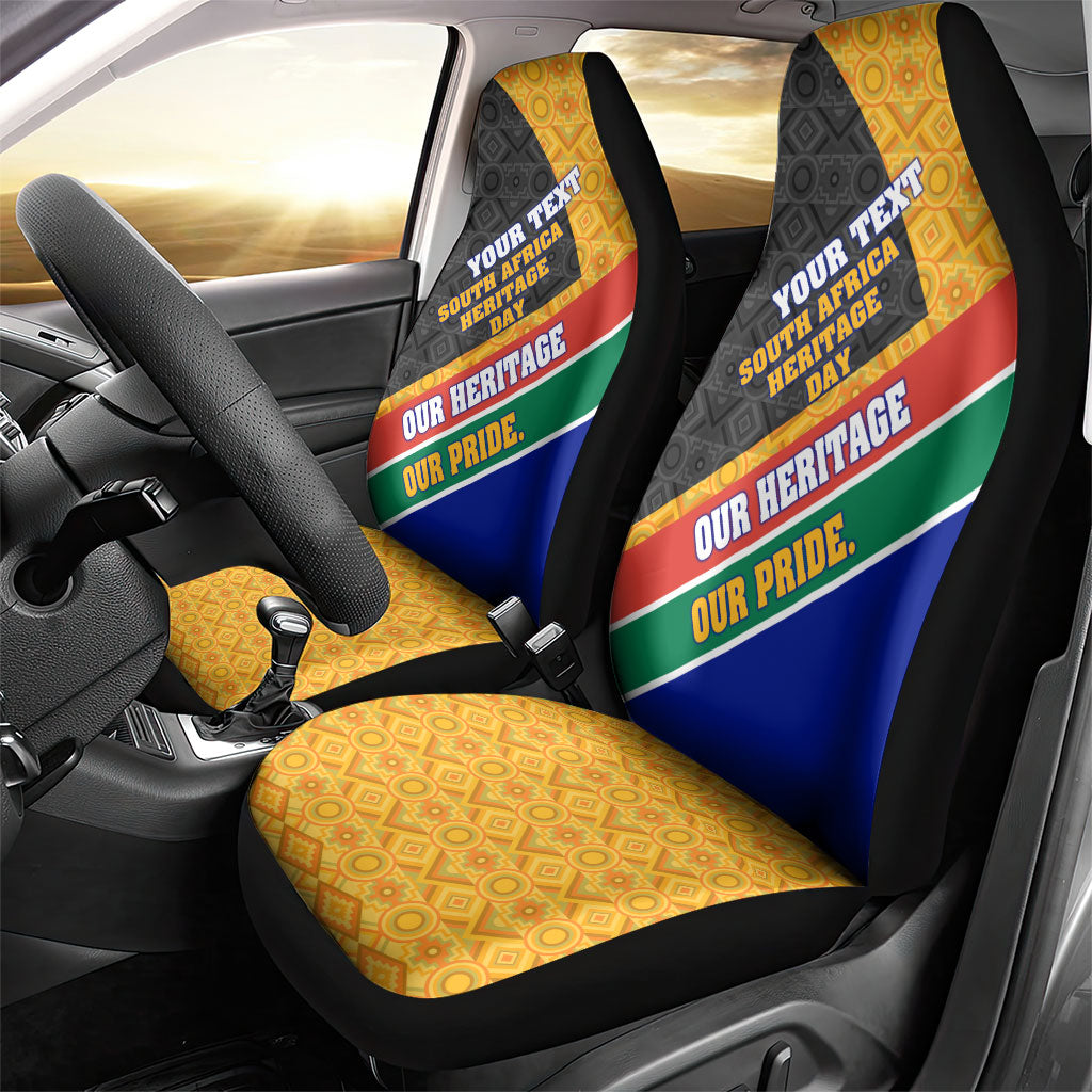 Personalized South Africa Heritage Day Car Seat Cover One Nation Many Stories Geometric Flag Pattern