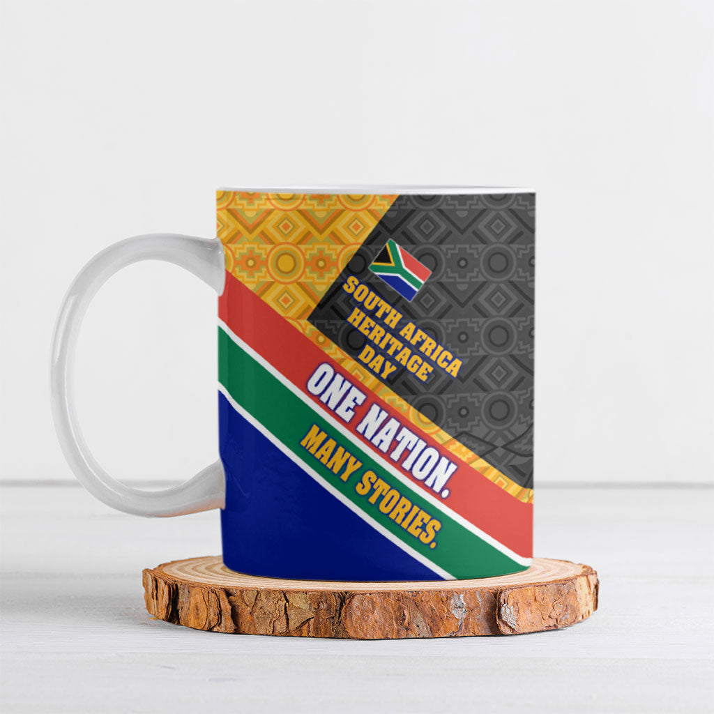 Personalized South Africa Heritage Day Ceramic Mug One Nation Many Stories Geometric Flag Pattern
