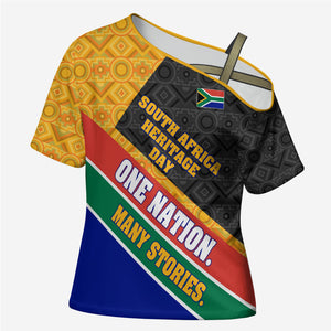Personalized South Africa Heritage Day Cross Shoulder Shirt One Nation Many Stories Geometric Flag Pattern