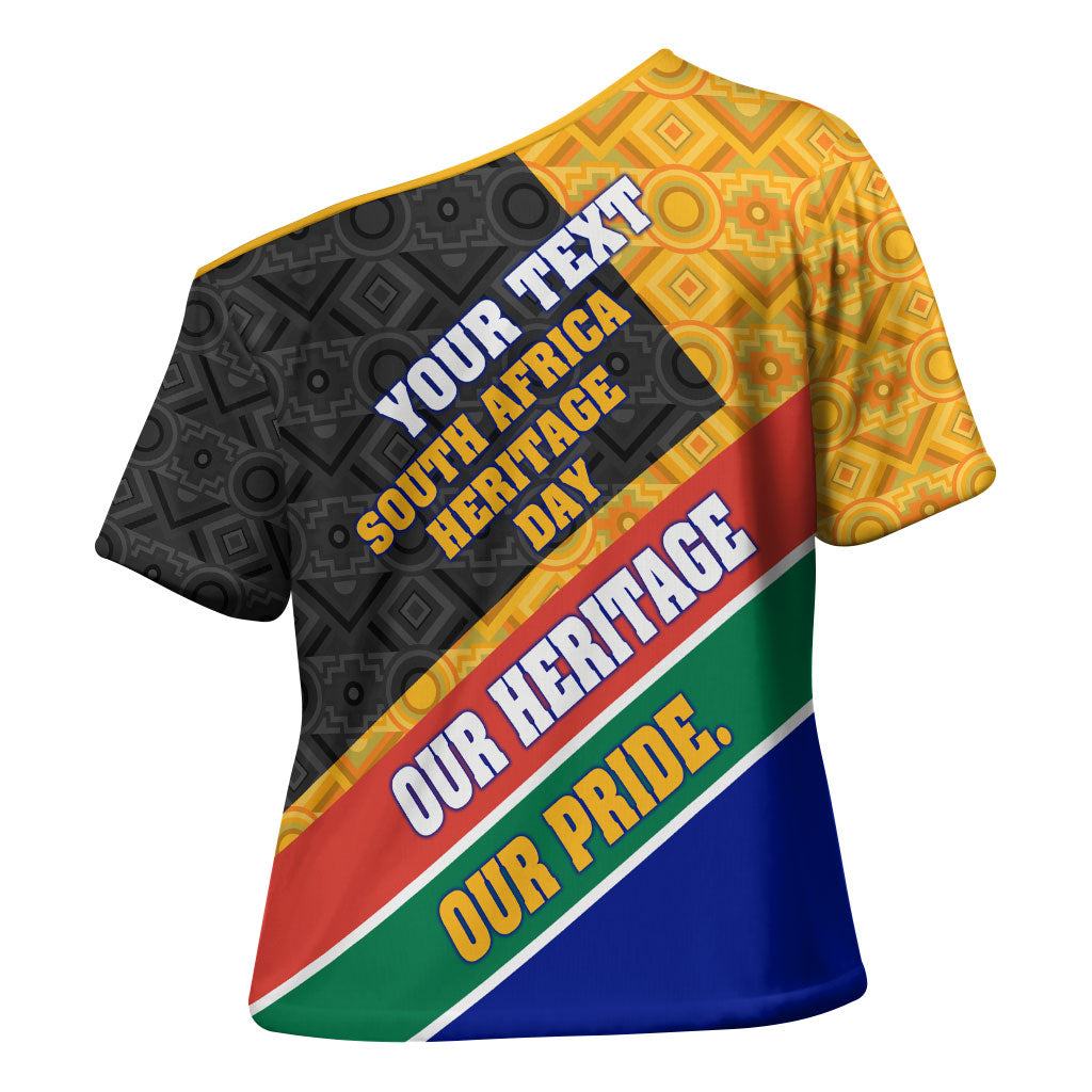 Personalized South Africa Heritage Day Cross Shoulder Shirt One Nation Many Stories Geometric Flag Pattern