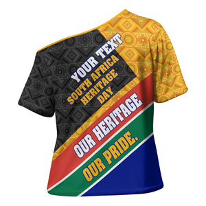Personalized South Africa Heritage Day Cross Shoulder Shirt One Nation Many Stories Geometric Flag Pattern