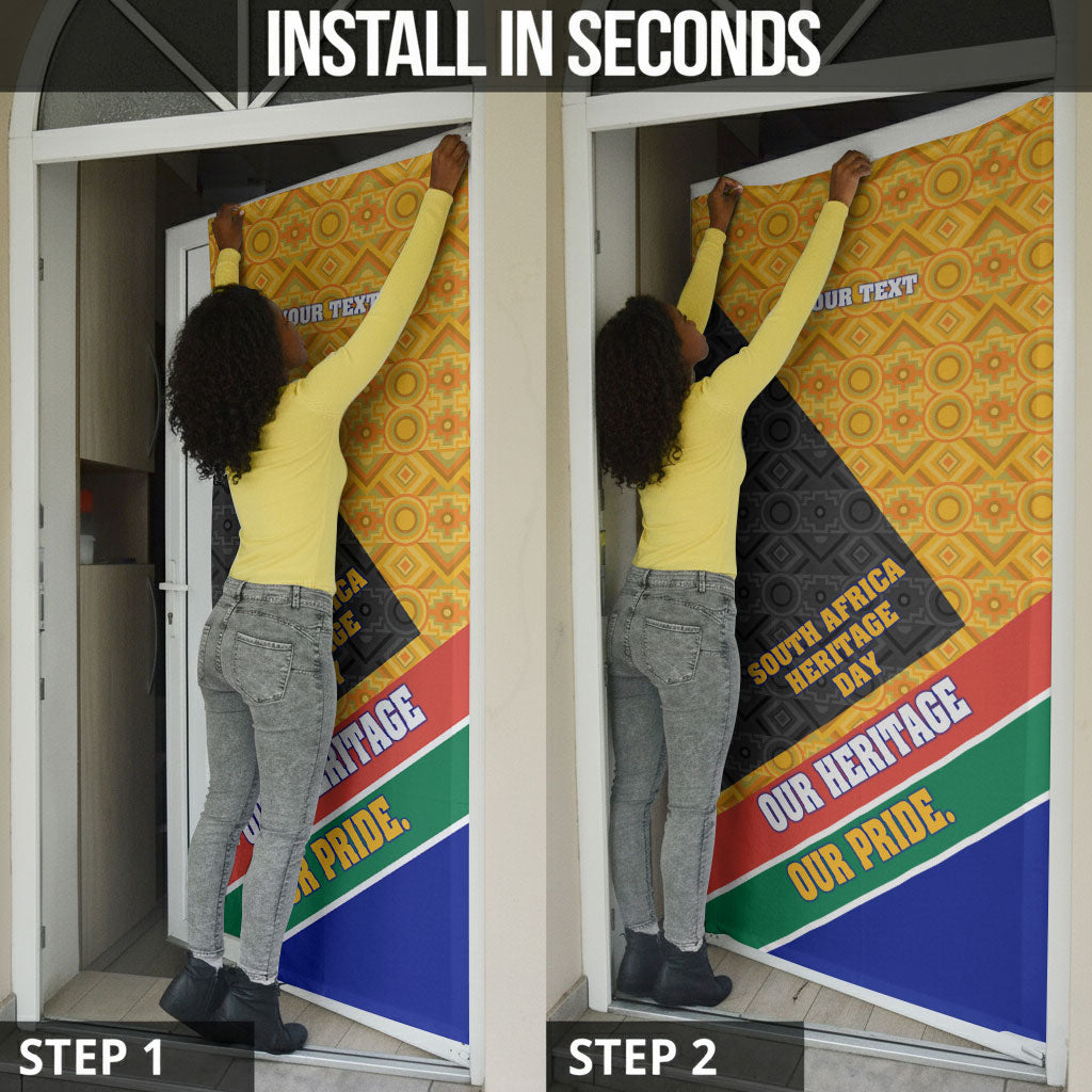 Personalized South Africa Heritage Day Door Cover One Nation Many Stories Geometric Flag Pattern