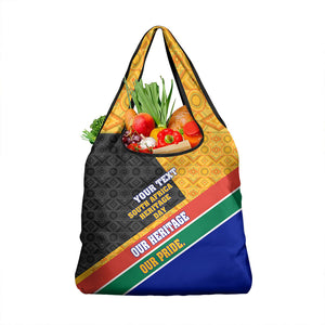 Personalized South Africa Heritage Day Grocery Bag One Nation Many Stories Geometric Flag Pattern