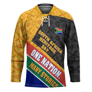 Personalized South Africa Heritage Day Hockey Jersey One Nation Many Stories Geometric Flag Pattern