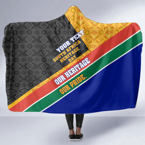 Personalized South Africa Heritage Day Hooded Blanket One Nation Many Stories Geometric Flag Pattern