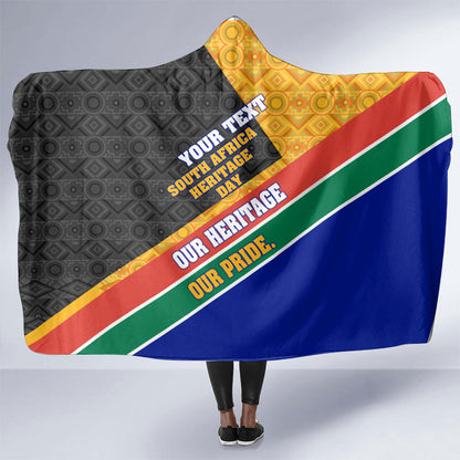 Personalized South Africa Heritage Day Hooded Blanket One Nation Many Stories Geometric Flag Pattern