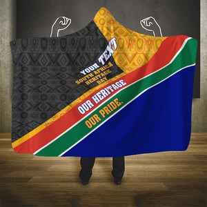 Personalized South Africa Heritage Day Hooded Blanket One Nation Many Stories Geometric Flag Pattern