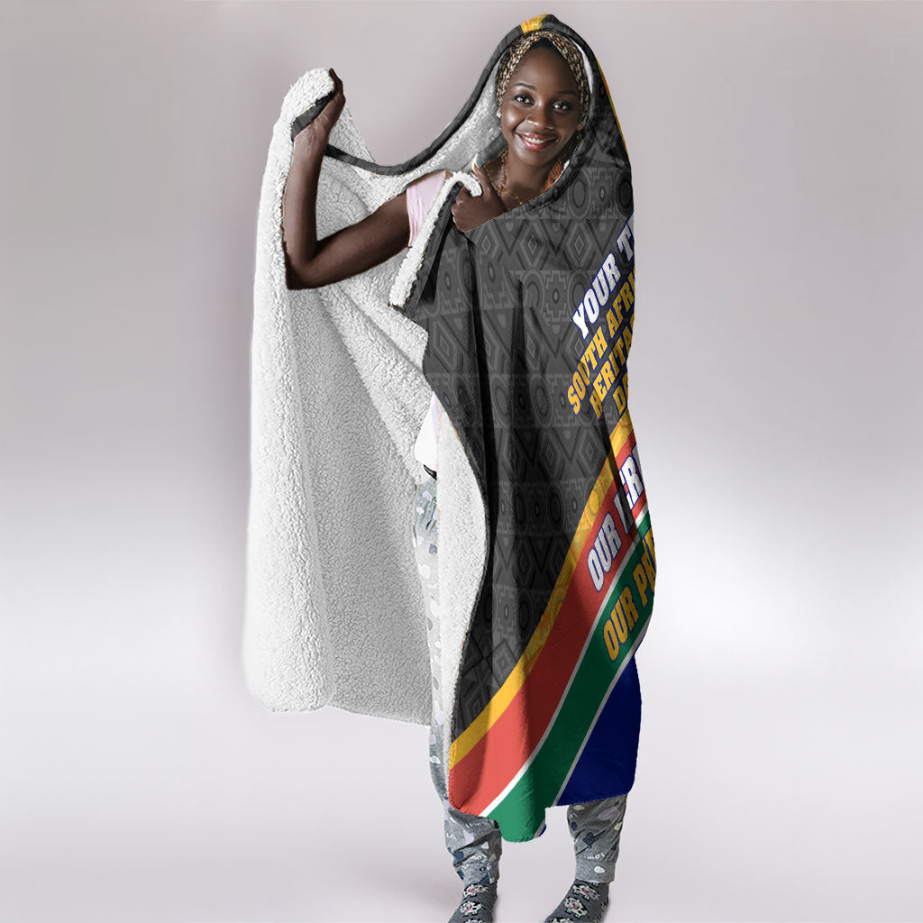 Personalized South Africa Heritage Day Hooded Blanket One Nation Many Stories Geometric Flag Pattern