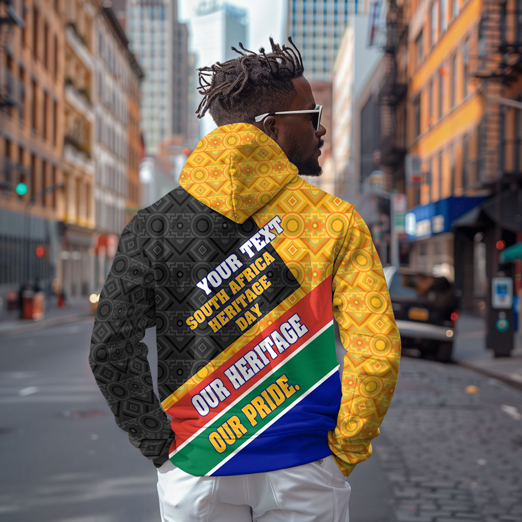 Personalized South Africa Heritage Day Hoodie One Nation Many Stories Geometric Flag Pattern