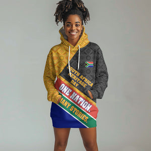 Personalized South Africa Heritage Day Hoodie Dress One Nation Many Stories Geometric Flag Pattern